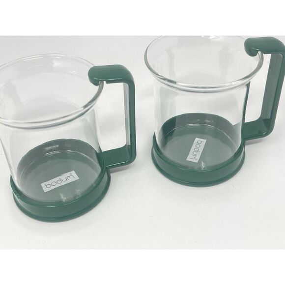 Vintage Bodum Brazil Cappuccino Coffee Tea Cups Mugs Dark Green Set Of 2 - Picture 3 of 7